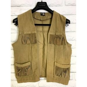 Vintage Boho Hippie Rice Fringe Vest with Medium